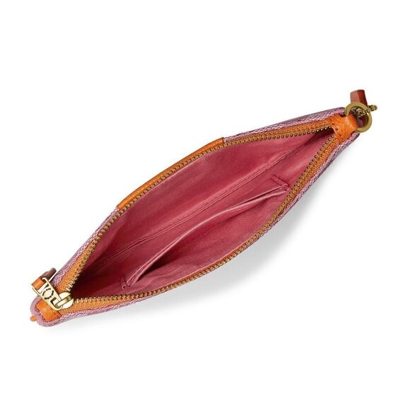 New! COACH Small Wristlet in Signature Jacquard Pebbled Leather B4/Taffy Orange - Picture 3 of 5